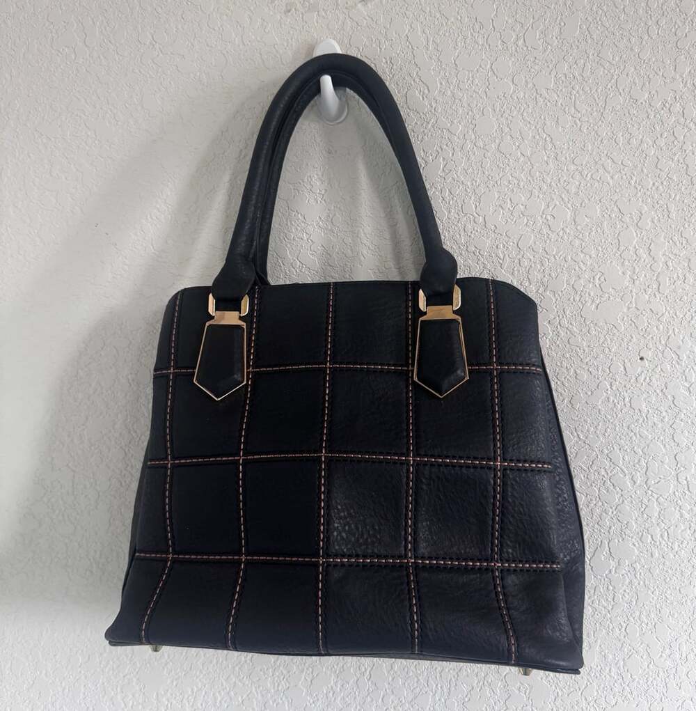 Susen Black Quilted Faux Leather Handbag Crossbody Tote